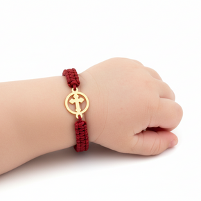 14K Gold Cross Disc Cord Bracelet