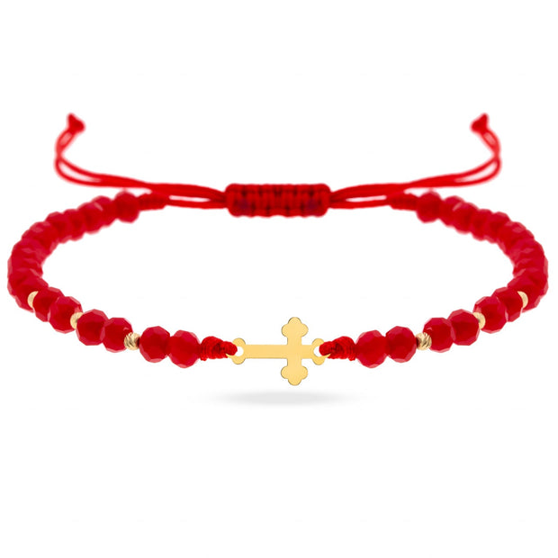 14K Gold Cross Cord Bracelet with Beads