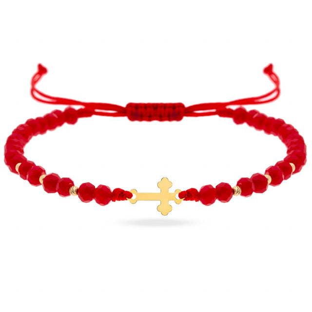 14K Gold Cross Cord Bracelet with Beads