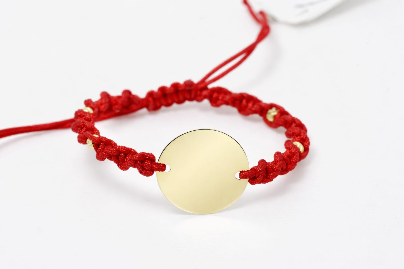 Red Cord Bracelet with 14K Gold Coin (15 mm) and 4 Gold Beads