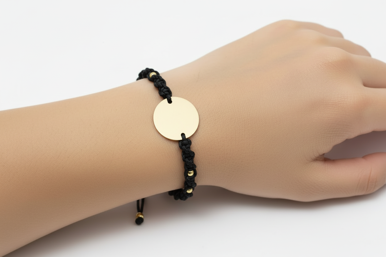 Red Cord Bracelet with 14K Gold Coin (15 mm) and 4 Gold Beads