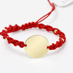 Red Cord Bracelet with 14K Gold Coin (15 mm) and 4 Gold Beads