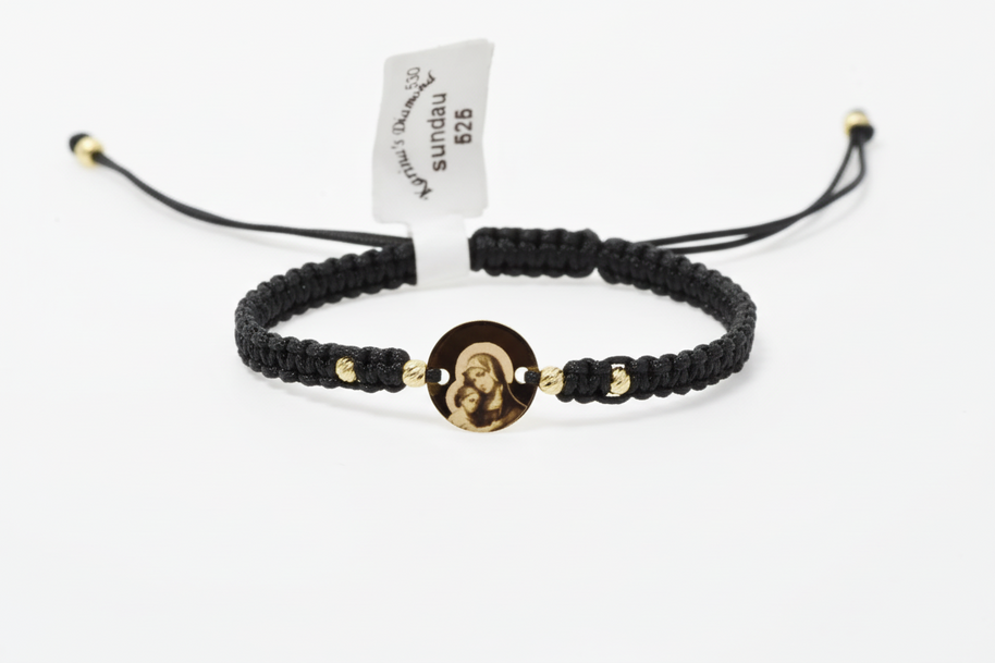Red Cord Bracelet with Engraved 14K Gold Coin – Virgin Mary and Baby Jesus
