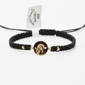 Red Cord Bracelet with Engraved 14K Gold Coin – Virgin Mary and Baby Jesus