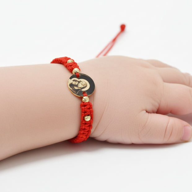 Red Cord Bracelet with Engraved 14K Gold Coin – Virgin Mary and Baby Jesus