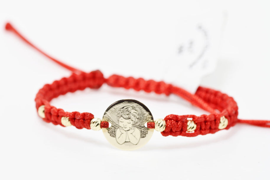 Red Cord Bracelet with Angel Coin – 14K Gold (10 mm)