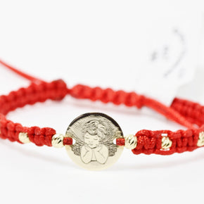 Red Cord Bracelet with Angel Coin – 14K Gold (10 mm)