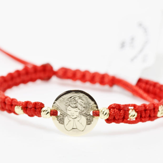 Red Cord Bracelet with Angel Coin – 14K Gold (10 mm)