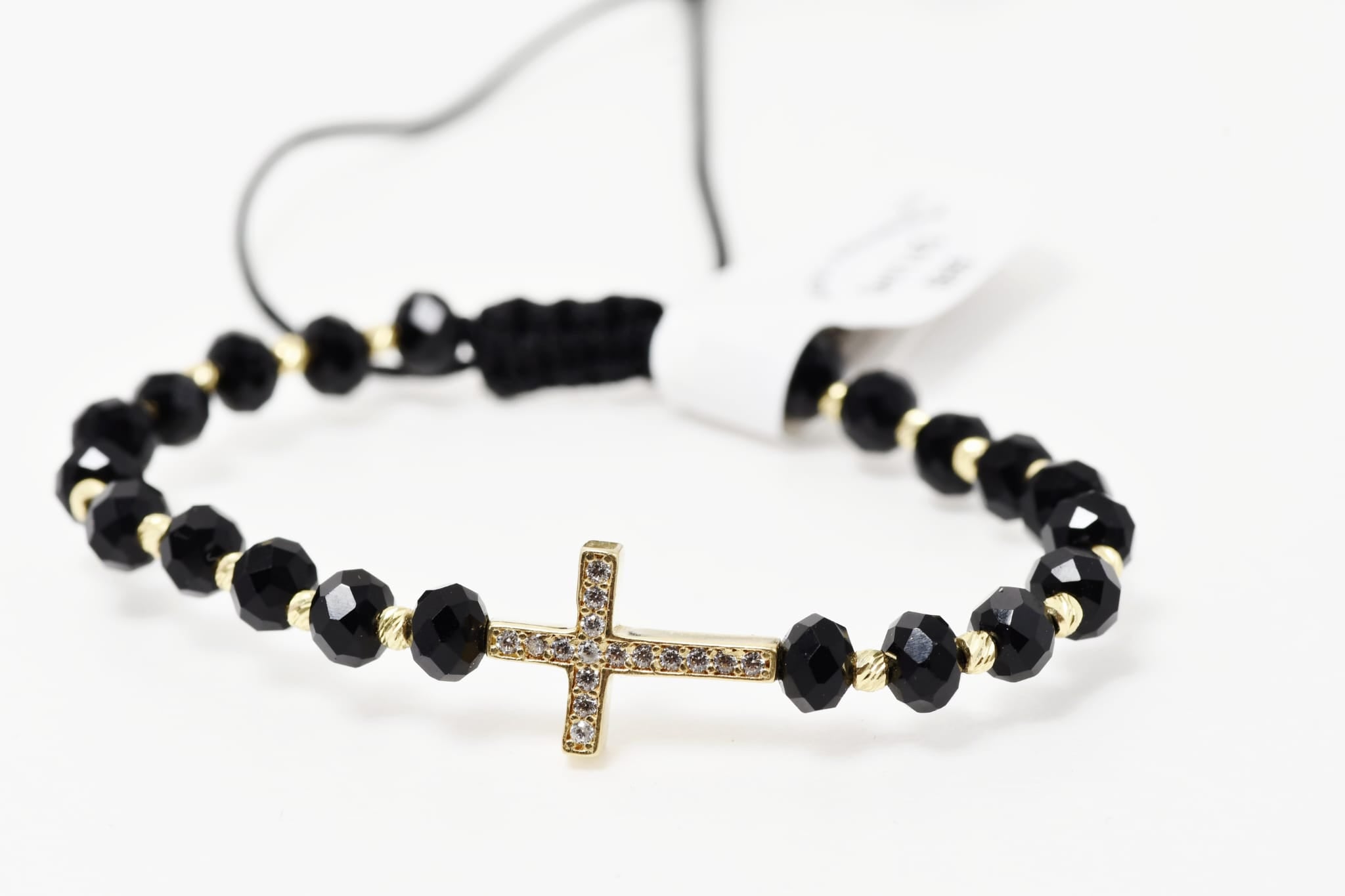 Black Beaded Bracelet with Cross