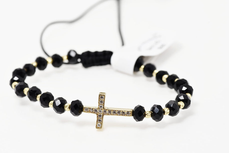 Black Beaded Bracelet with Cross