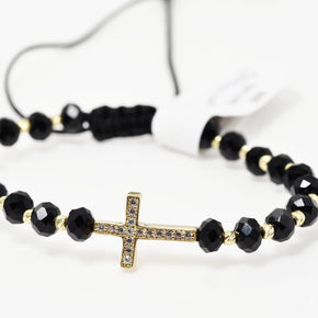 Black Beaded Bracelet with Cross