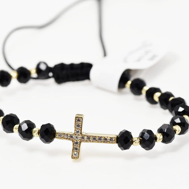 Black Beaded Bracelet with Cross