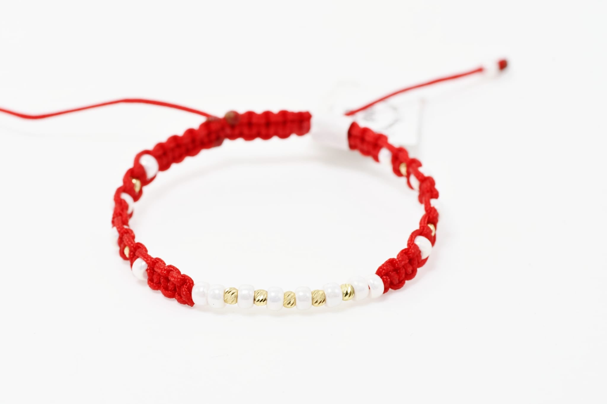 Red Cord Bracelet with White Miyuki Beads