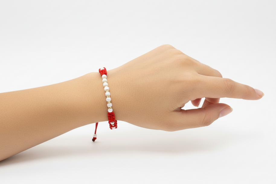 Red Cord Bracelet with White Miyuki Beads