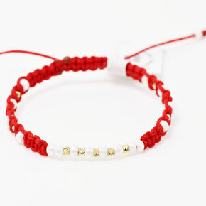 Red Cord Bracelet with White Miyuki Beads