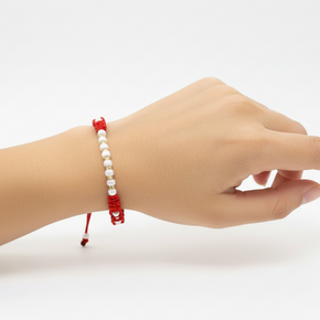Red Cord Bracelet with White Miyuki Beads