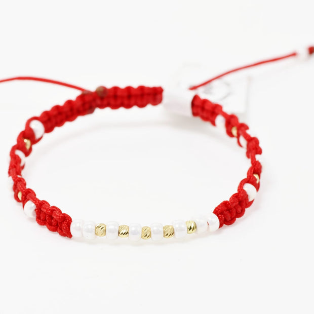 Red Cord Bracelet with White Miyuki Beads