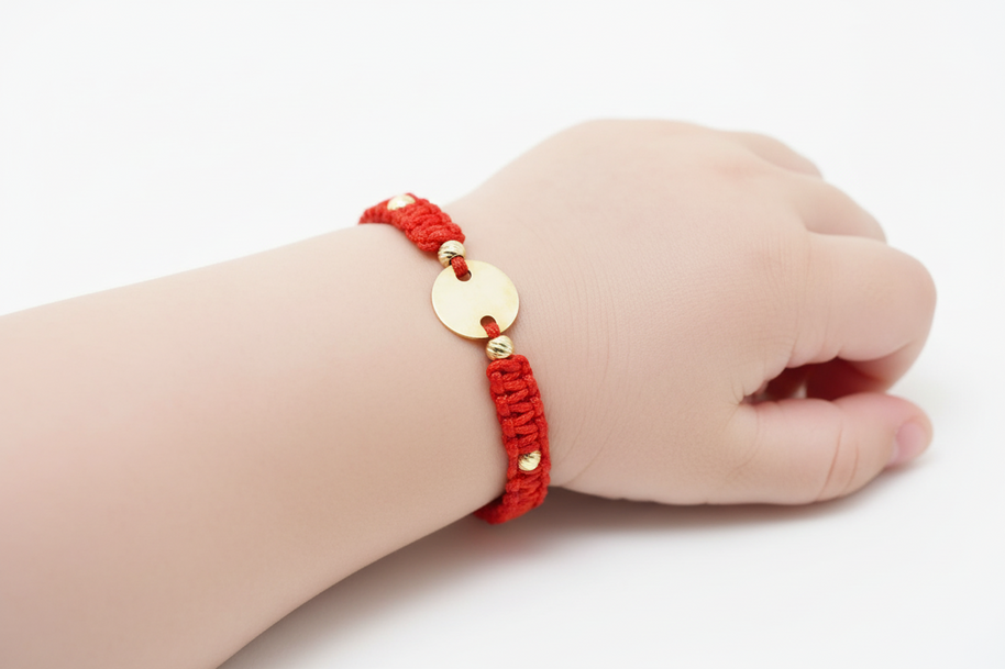 Personalised Gold Coin Cord Bracelet 10mm with 8 Beads