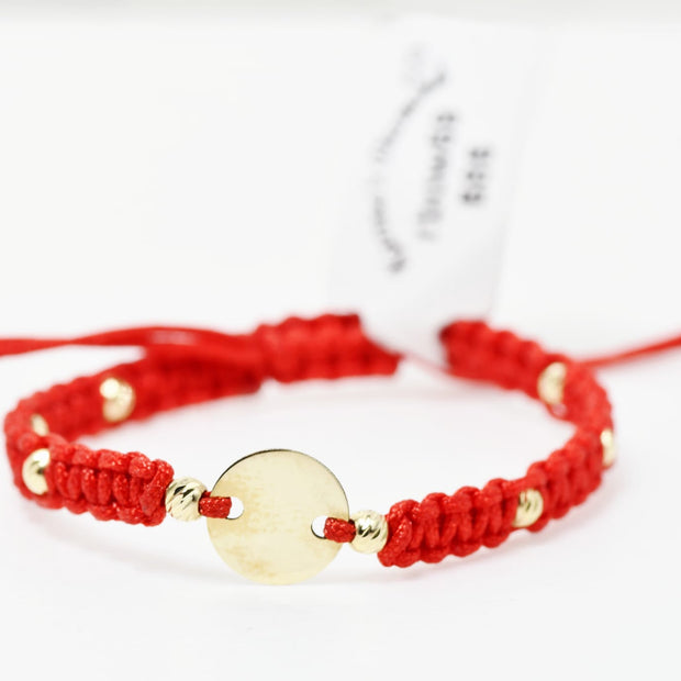Personalised Gold Coin Cord Bracelet 10mm with 8 Beads