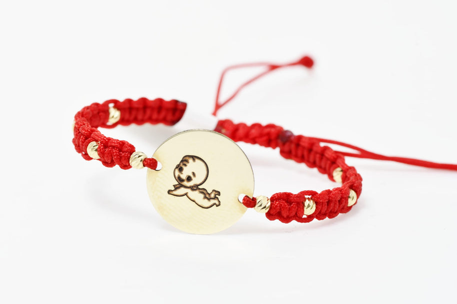 Personalised Gold Coin Cord Bracelet 15mm with 8 Gold Beads