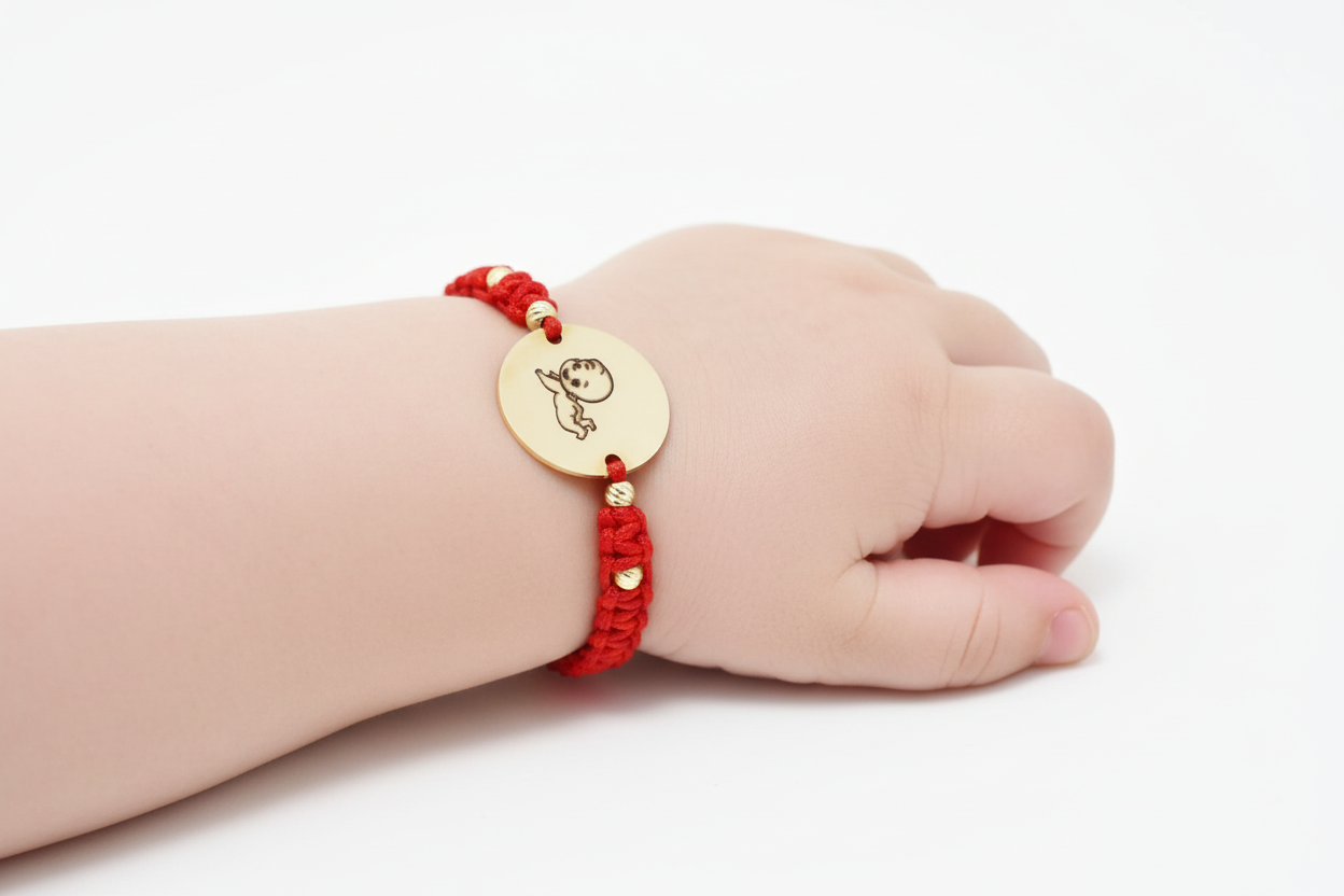 Personalised Gold Coin Cord Bracelet 15mm with 8 Gold Beads