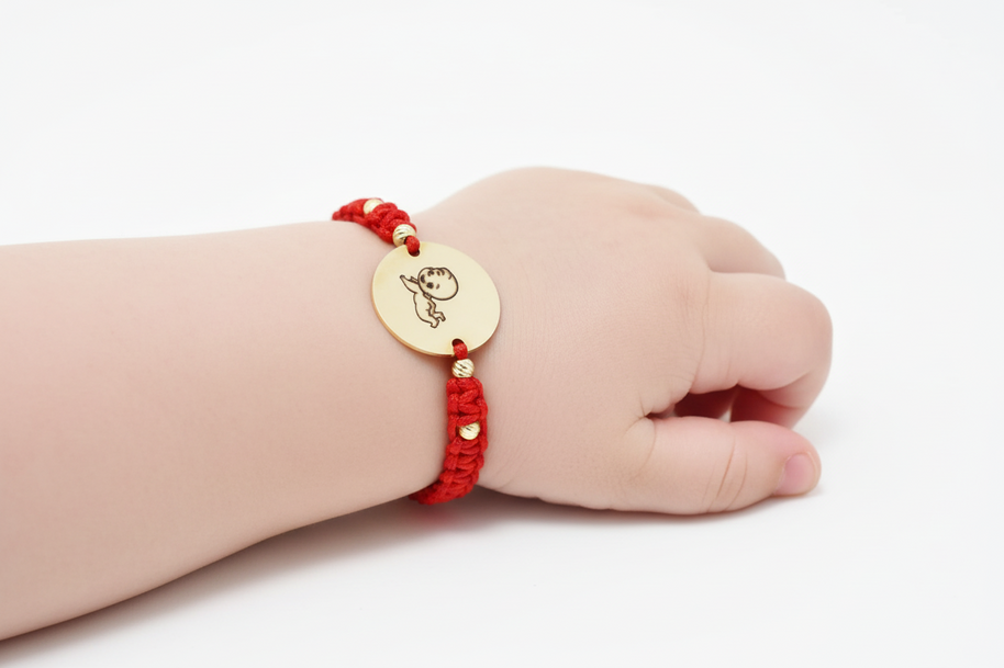 Personalised Gold Coin Cord Bracelet 15mm with 8 Gold Beads