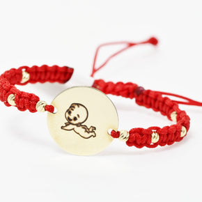 Personalised Gold Coin Cord Bracelet 15mm with 8 Gold Beads