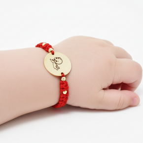 Personalised Gold Coin Cord Bracelet 15mm with 8 Gold Beads