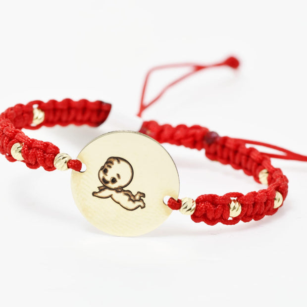 Personalised Gold Coin Cord Bracelet 15mm with 8 Gold Beads