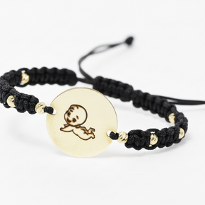 Personalised Gold Coin Cord Bracelet 15mm with 8 Gold Beads