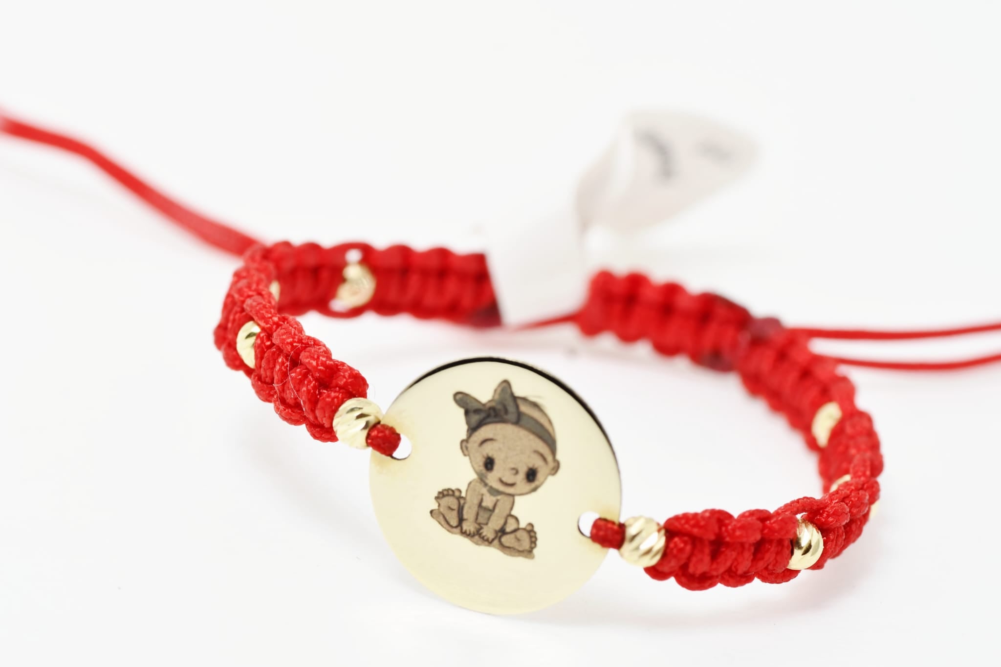Personalised Gold Coin Cord Bracelet 12mm with 8 Gold Beads – 14K Gold