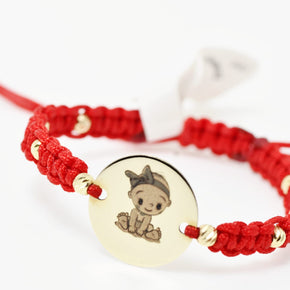 Personalised Gold Coin Cord Bracelet 12mm with 8 Gold Beads – 14K Gold
