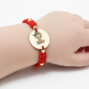 Personalised Gold Coin Cord Bracelet 12mm with 8 Gold Beads – 14K Gold