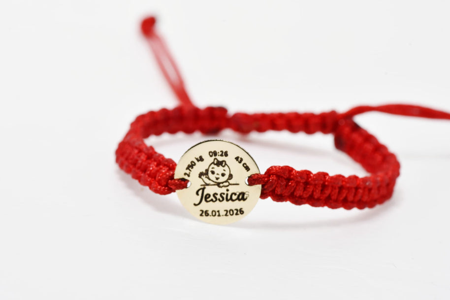 Personalised Birth Detail Gold Coin Cord Bracelet – 14K Gold