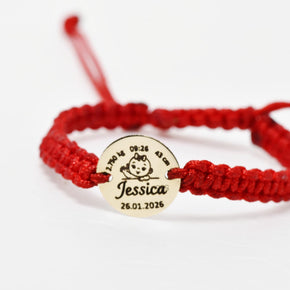 Personalised Birth Detail Gold Coin Cord Bracelet – 14K Gold