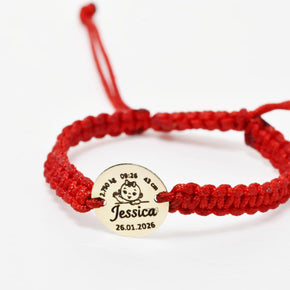 Personalised Birth Detail Gold Coin Cord Bracelet – 14K Gold