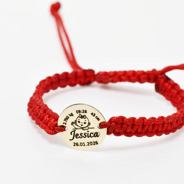 Personalised Birth Detail Gold Coin Cord Bracelet – 14K Gold