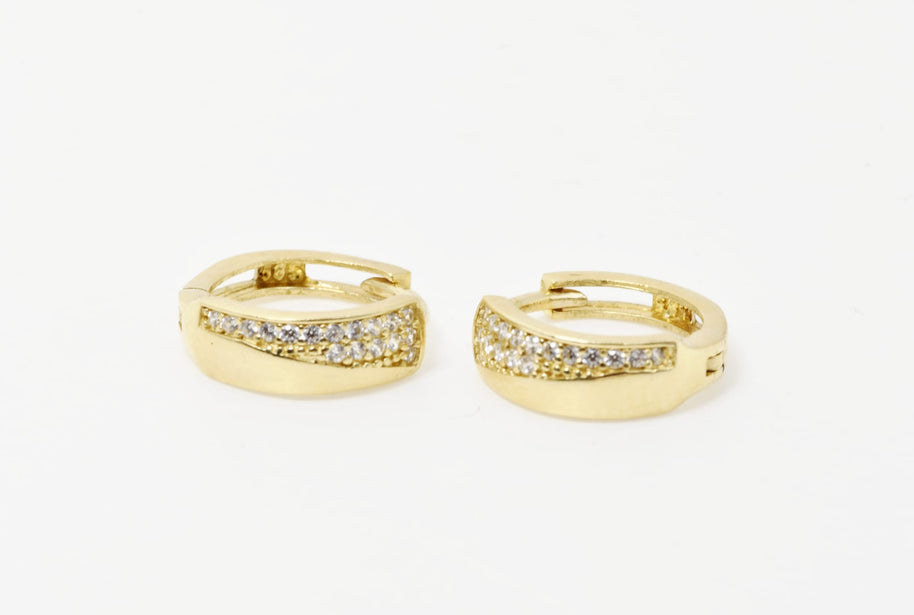 Gold Hoop Earrings with Pavé Clear Stones – 14K Gold