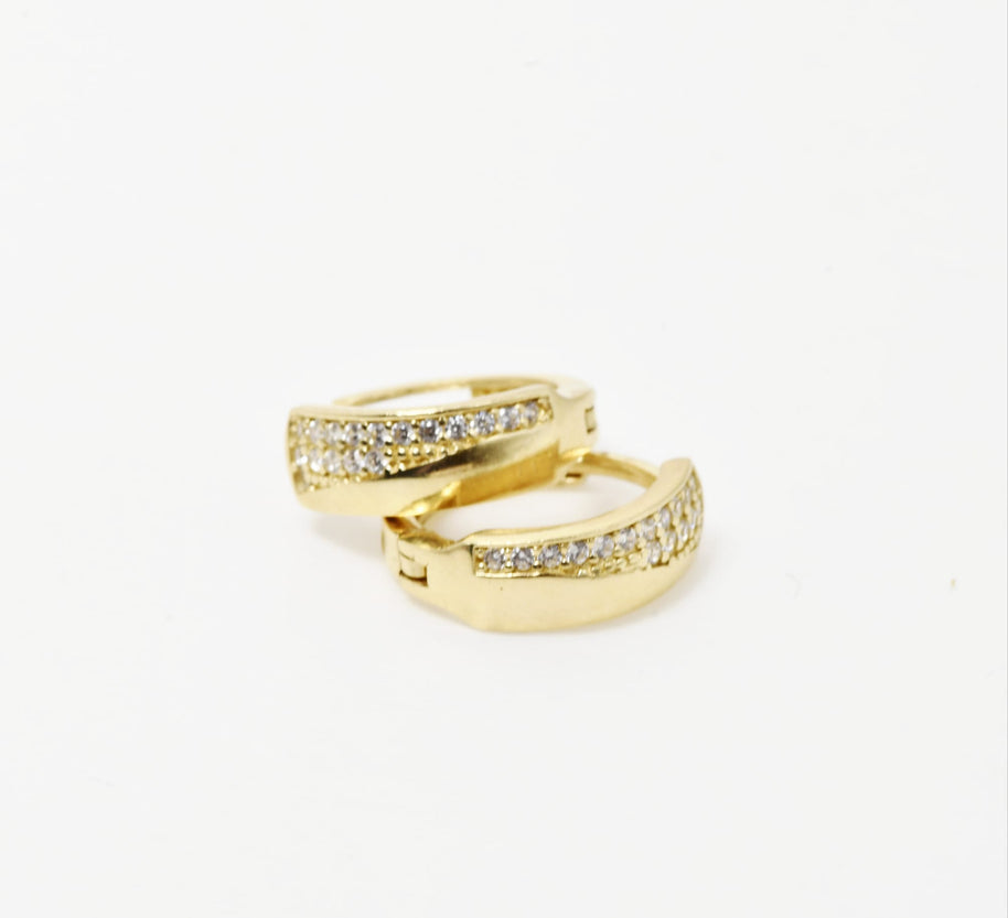 Gold Hoop Earrings with Pavé Clear Stones – 14K Gold
