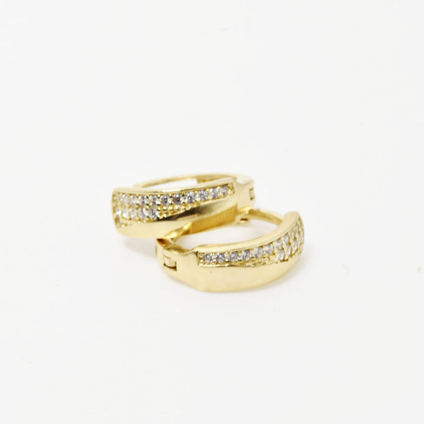 Gold Hoop Earrings with Pavé Clear Stones – 14K Gold