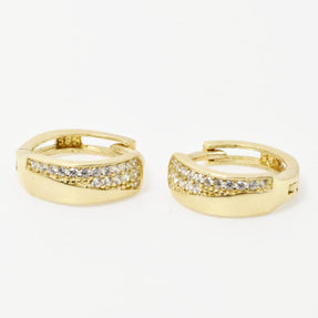 Gold Hoop Earrings with Pavé Clear Stones – 14K Gold