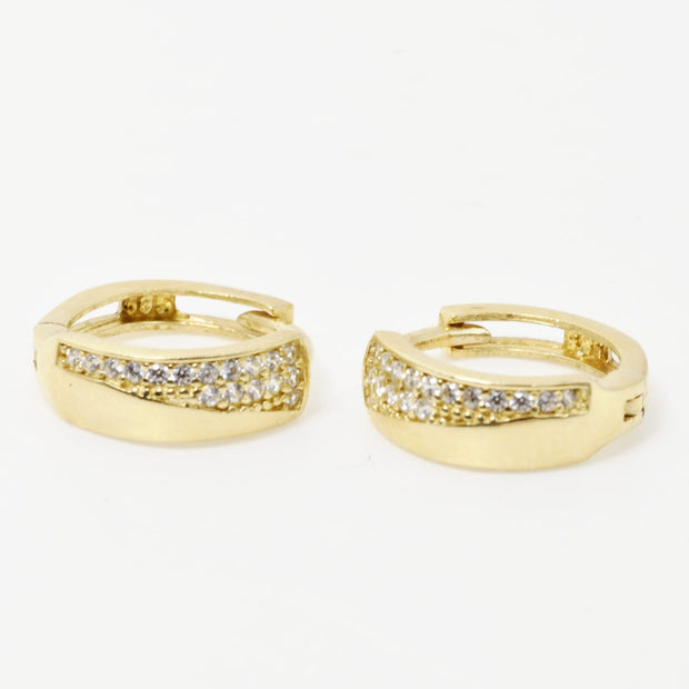 Gold Hoop Earrings with Pavé Clear Stones – 14K Gold