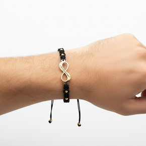 Cord Bracelet with 14K Gold Infinity Symbol and 4 × 2.5 mm Gold Beads