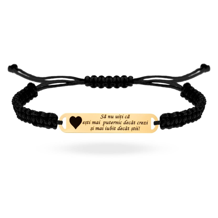 BLACK CORDED GOLD PERSONALISED PLATE BRACELET