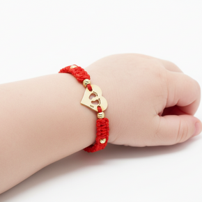14K Gold Heart Bracelet with Baby Footprints – Red Cord