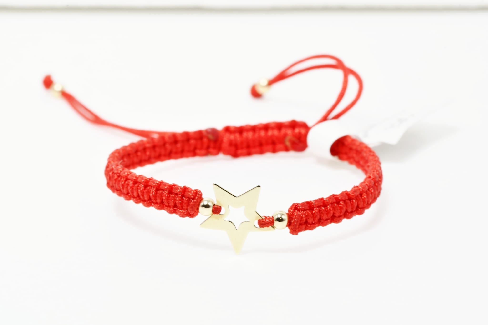 14K Gold Star Bracelet – Red Adjustable Cord
