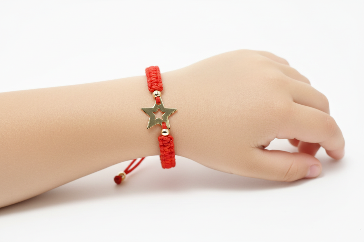 14K Gold Star Bracelet – Red Adjustable Cord