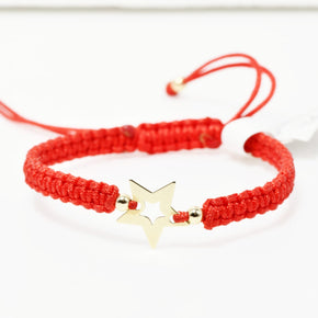 14K Gold Star Bracelet – Red Adjustable Cord