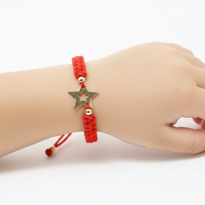 14K Gold Star Bracelet – Red Adjustable Cord