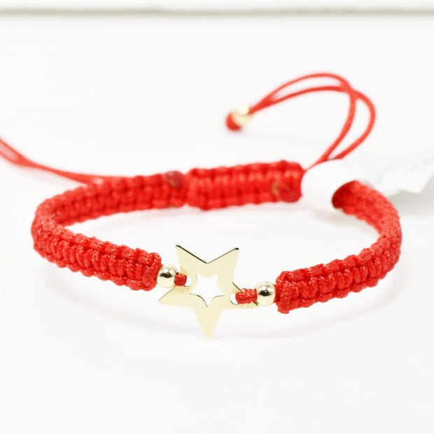 14K Gold Star Bracelet – Red Adjustable Cord